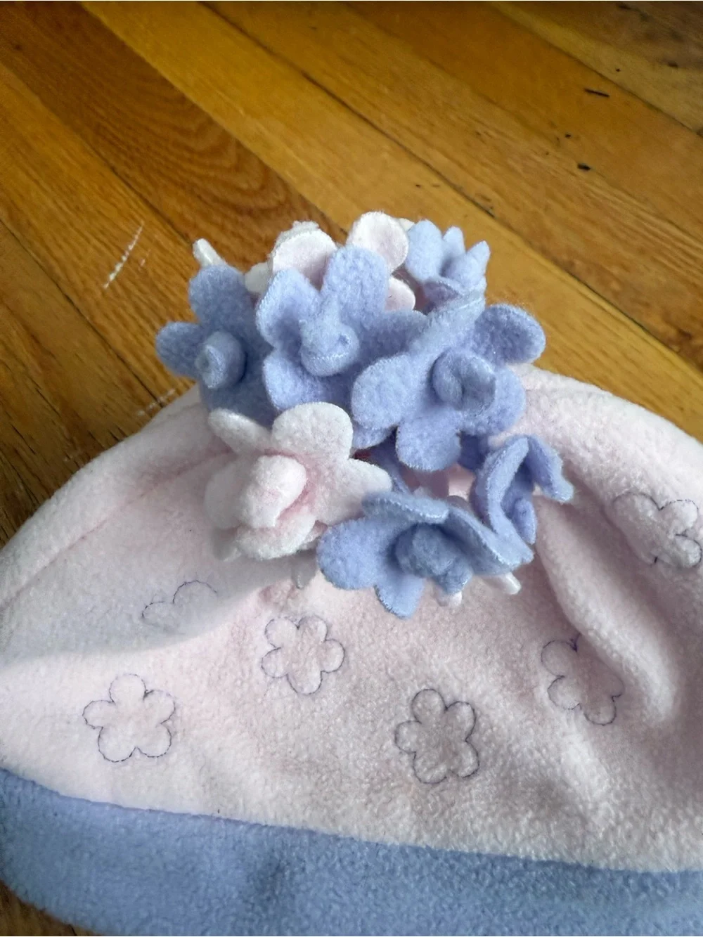 Pink and Light Purple Fleece Baby Hat with Ties